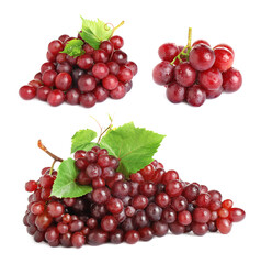 Set of fresh grapes on white background