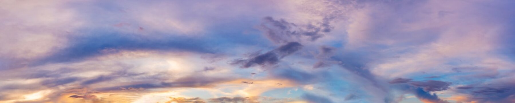 Dramatic panorama sky with cloud on sunrise and sunset time. Panoramic image.