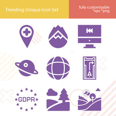 Simple set of hemisphere related filled icons.