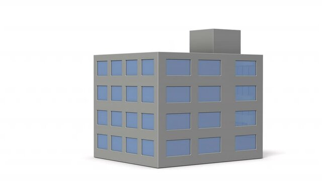 回転するミニチュアのオフィスビル。3Dレンダリング。ループ動画。アルファチャンネル付き。