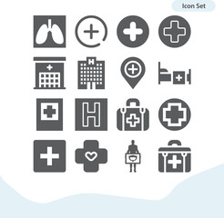 Simple set of medical institution related filled icons.