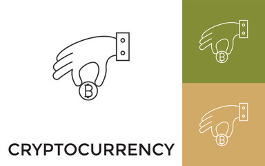 Editable Cryptocurrency Thin Line Icon with Title. Useful For Mobile Application, Website, Software and Print Media.