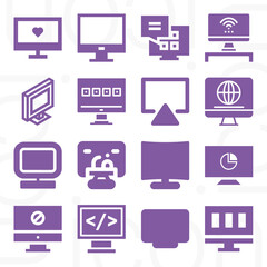 16 pack of television receiver  filled web icons set