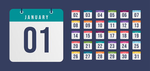 Monthly Calendar Icons Isolated on White Background. Vector