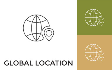 Editable Global Location Thin Line Icon with Title. Useful For Mobile Application, Website, Software and Print Media.