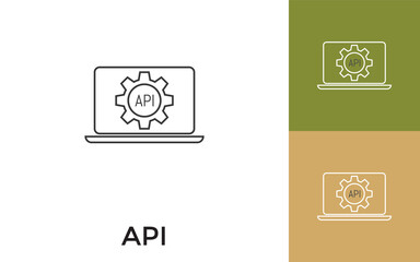 Editable API Thin Line Icon with Title. Useful For Mobile Application, Website, Software and Print Media.