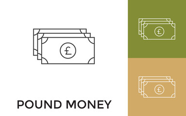 Editable Pound Money Thin Line Icon with Title. Useful For Mobile Application, Website, Software and Print Media.
