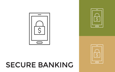 Editable Secure Banking Thin Line Icon with Title. Useful For Mobile Application, Website, Software and Print Media.
