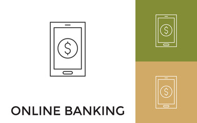 Editable Online Banking Thin Line Icon with Title. Useful For Mobile Application, Website, Software and Print Media.