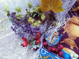 Autumn still life with samovar