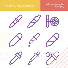 Simple set of eyedropper related lineal icons.