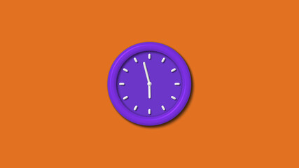 New purple color 3d wall clock isolated on brown background,12 hours wall clock