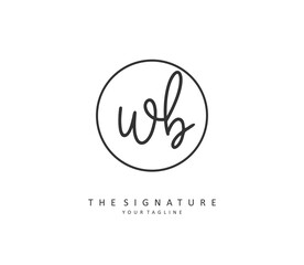 W B WB Initial letter handwriting and signature logo. A concept handwriting initial logo with template element.