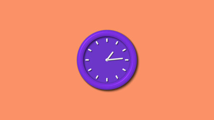 Amazing purple color 3d wall clock isolated on red light background, Counting down wall clock