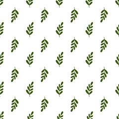 Tea leaves pattern. Seamless floral and herbal pattern. Hand drawn leaf background. Vector illustration.