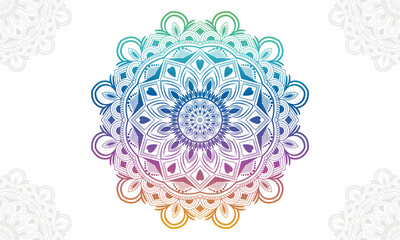 Gradient colorful mandala background with floral ornament pattern. Hand drawn mandala design. Vector mandala template for decoration invitation, cards, wedding, logos, cover, brochure, flyer, banner.
