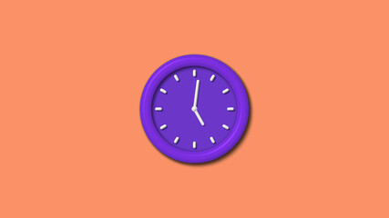 New purple color 3d wall clock isolated on red light background,12 hours wall clock