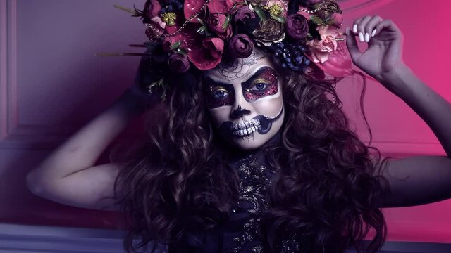 Dia de los muertos. Day of The Dead. Woman with sugar skull makeup