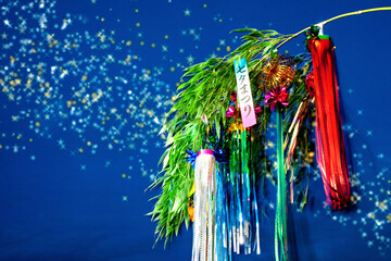 星空のCGと七夕飾り