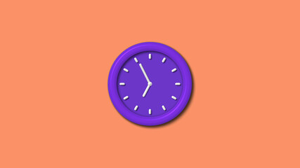 Purple color wall clock isolated on red light background,12 hours wall clock