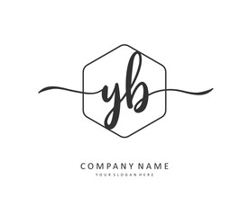 Y B YB Initial letter handwriting and signature logo. A concept handwriting initial logo with template element.