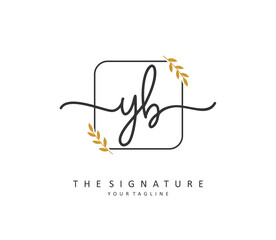 Y B YB Initial letter handwriting and signature logo. A concept handwriting initial logo with template element.