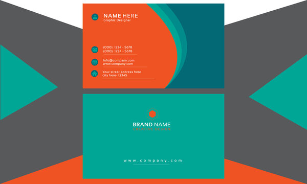 Orange, white and green creative modern business card and name card.