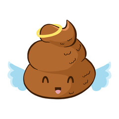 Vector cute happy angel poop emoji. 