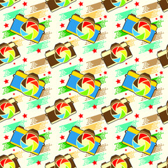 Seamless pattern with camera. Vector texture illustration.