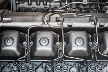 diesel engine with pipes from military or construction equipment