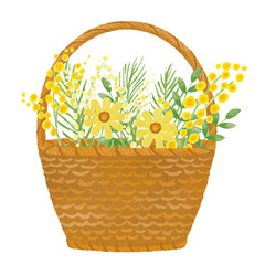 手描きの黄色い花籠イラスト素材