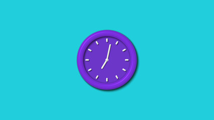 Purple color 12 hours 3d wall clock isolated on cyan background,wall clock