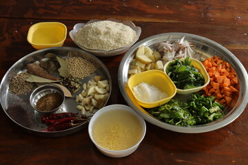 Mixed vegetables on wood background