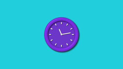 New purple color 3d wall clock isolated on cyan background,12 hours wall clock