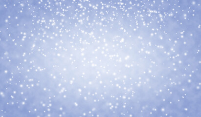 Beautiful blue Christmas background with falling snowflakes. Snowfall sky. Christmas and New Year winter background. 


