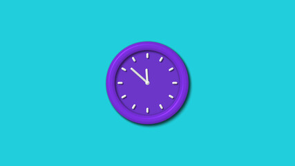 New purple color 3d wall clock isolated on cyan background,12 hours wall clock