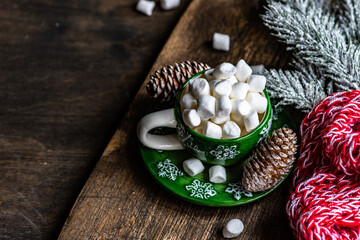 Christmas card concept with marshmallow