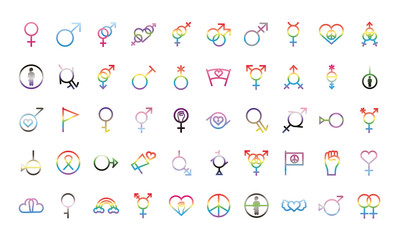 bundle of fifty gender symbols of sexual orientation degradient style icons