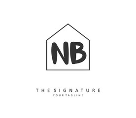 N B NB Initial letter handwriting and signature logo. A concept handwriting initial logo with template element.