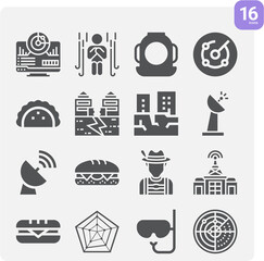 Simple set of submarine related filled icons.
