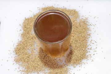 Herbal ajwain seeds water isolated on white background