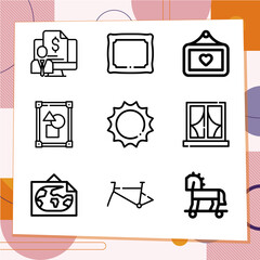 Simple set of 9 icons related to buck