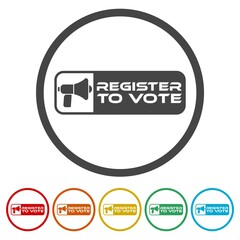 Fototapeta na wymiar Register to vote sign ring icon, color set