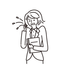 ビジネス：女性・病気・症状（くしゃみ・線画）