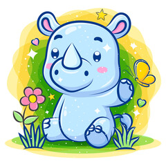 Cute rhino play around the garden