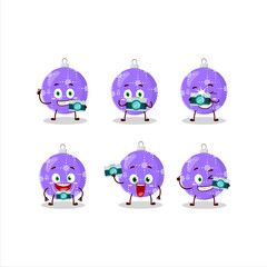 Photographer profession emoticon with christmas ball purple cartoon character