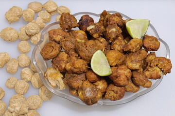 Soya chunks pakoda isolated on white background