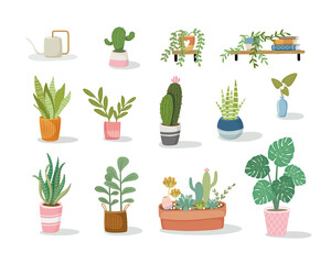 Set of house plant vector flat illustration © Una