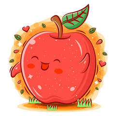 Smiling cute kawaii cartoon of apple character