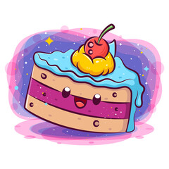 Smiling cute kawaii cartoon of cake character